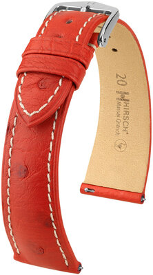 Leren riem Hirsch Massai Ostrich L 04362021-2, rood, struisvogelleer, lengte L, snelsluiting