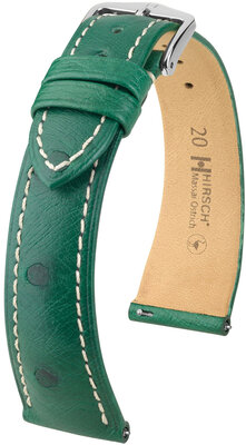 Leren riem Hirsch Massai Ostrich L 04362041-2, groen, struisvogelleer, lengte L, snelsluiting