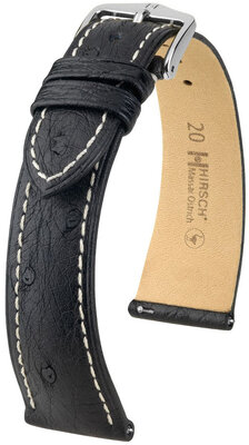 Lederen riem Hirsch Massai Ostrich L 04362051-2, zwart, struisvogelleer, lengte L, snelsluiting
