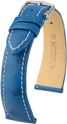 Lederen riem Hirsch Massai Ostrich L 04362084-2, blauw, struisvogelleer, lengte L, snelsluiting