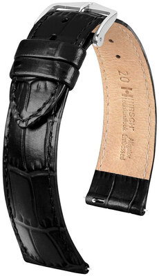 Leren horlogeband Hirsch Louisianalook L 03427050-2, zwart, kalfleer, lengte L, Quick Release