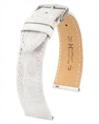 Leren horlogeband Hirsch Genuine Croco L 01808000-2, wit, krokodillenleer, lengte L, Quick Release