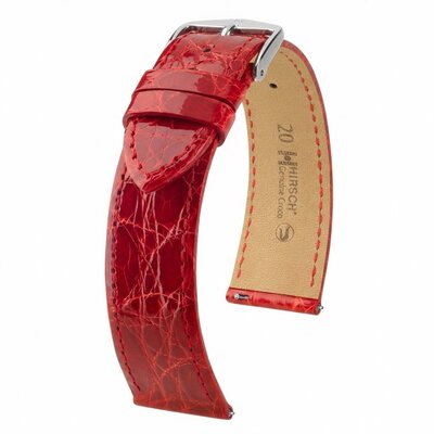 Leren horlogeband Hirsch Genuine Croco L 01808020-2, rood, krokodillenleer, lengte L, Quick Release