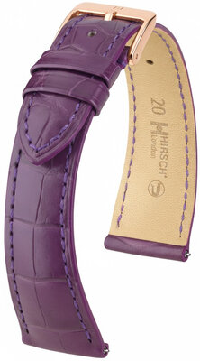 Leren horlogeband Hirsch London L 04307086-7, paars, alligatorleer, lengte L, Quick Release