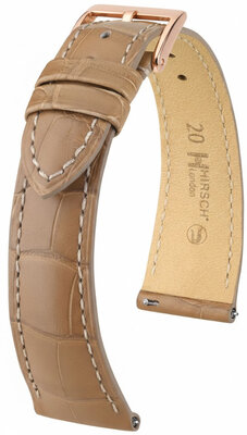 Lederen riem Hirsch London L 04307099-7, beige, alligator leder, lengte L, Quick Release
