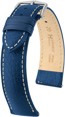 Leren horlogeband Hirsch Boston L 01302080-2, blauw, kalfleer, lengte L, Quick Release