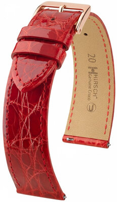 Leren horlogeband Hirsch Genuine Croco L 01808020-7, rood, krokodillenleer, lengte L, Quick Release