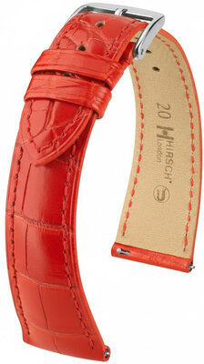 Leren riempje Hirsch London 04207129-2, rood, alligator huid, Quick Release