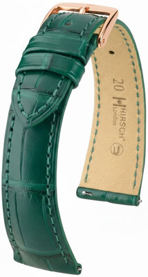 Leren riempje Hirsch London 04207149-7, groen, alligator huid, Quick Release