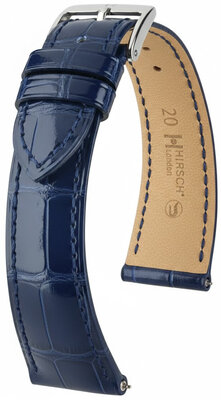 Leren riempje Hirsch London 04207180-2, blauw, alligator huid, Quick Release