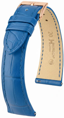 Leren riempje Hirsch London 04207185-7, blauw, alligator huid, Quick Release