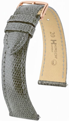 Leren riempje Hirsch London 04266130-7, grijs, hagedissenhuid, Quick Release