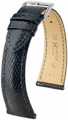 Leren riempje Hirsch London 04266150-2, zwart, hagedissenhuid, Quick Release