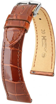 Leren horlogeband Hirsch London L 04207070-2, bruin, alligatorleer, lengte L, Quick Release