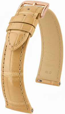 Lederen riem Hirsch London L 04207090-7, beige, alligator leder, lengte L, Quick Release