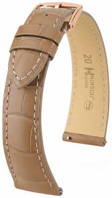 Lederen riem Hirsch London L 04207099-7, beige, alligator leder, lengte L, Quick Release