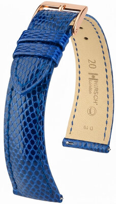 Lederen riem Hirsch London L 04266085-7, blauw, hagedissenleer, lengte L, snelsluiting