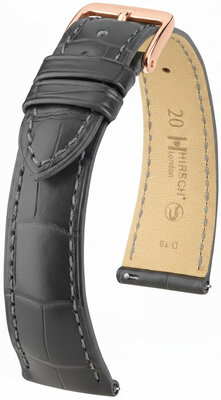 Lederen riem Hirsch London L 04307039-7, grijs, alligatorleer, lengte L, Quick Release