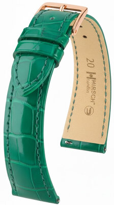 Leren horlogeband Hirsch London L 04307040-7, groen, alligatorleer, lengte L, Quick Release