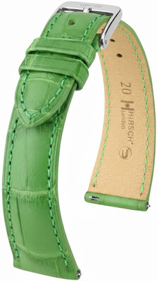 Leren horlogeband Hirsch London L 04307042-2, groen, alligatorsleer, lengte L, Quick Release