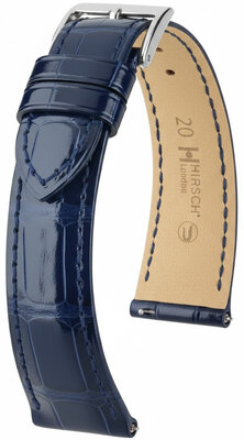Lederen riem Hirsch London L 04307080-2, blauw, alligatorleer, lengte L, Quick Release