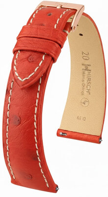 Leren riempje Hirsch Massai Ostrich 04262121-7, rood, struisvogel huid, Quick Release