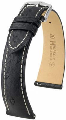 Leren riempje Hirsch Massai Ostrich 04262151-2, zwart, struisvogel huid, Quick Release
