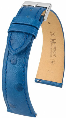 Leren riempje Hirsch Massai Ostrich 04262185-2, blauw, struisvogel huid, Quick Release