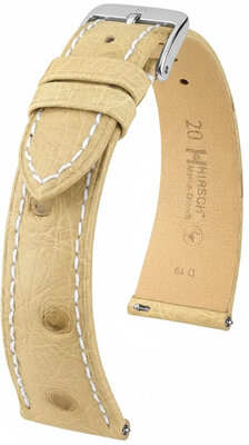 Leren riempje Hirsch Massai Ostrich 04262191-2, beige, struisvogel huid, Quick Release
