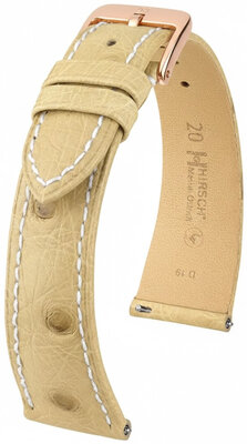Leren riempje Hirsch Massai Ostrich 04262191-7, beige, struisvogel huid, Quick Release