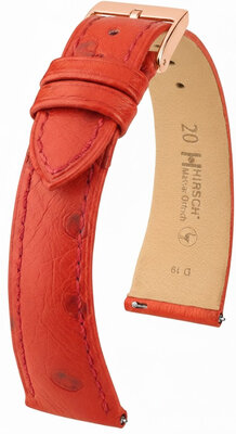 Leren riem Hirsch Massai Ostrich L 04262020-7, rood, struisvogelleer, lengte L, snelsluiting