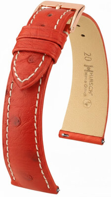 Leren riem Hirsch Massai Ostrich L 04262021-7, rood, struisvogelleer, lengte L, snelsluiting