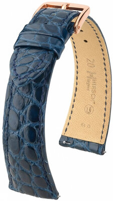 Leren riempje Hirsch Regent 04107189-7, blauw, alligator huid, Quick Release