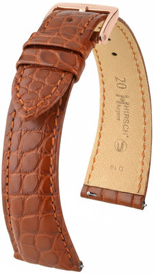 Leren riem Hirsch Regent L 04107079-7, oranje, alligatorleer, lengte L, snelsluiting