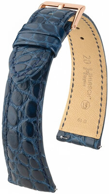 Leren riem Hirsch Regent L 04107089-7, blauw, alligatorleer, lengte L, snelsluiting