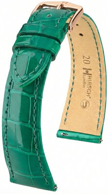 Leren horlogeband Hirsch London L 04207040-7, groen, alligatorleer, lengte L, Quick Release