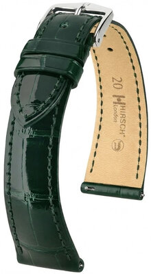 Leren horlogeband Hirsch London L 04207041-2, groen, alligatorleer, lengte L, Quick Release