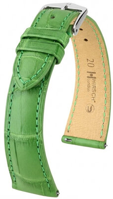 Leren horlogeband Hirsch London L 04207042-2, groen, alligatorleer, lengte L, Quick Release