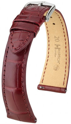 Leren horlogeband Hirsch London L 04207069-2, rood, alligatorleer, lengte L, Quick Release