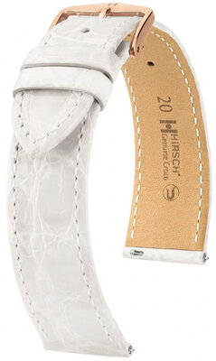 Leren riempje Hirsch Genuine Croco 01808100-7, wit, krokodillenhuid, Quick Release