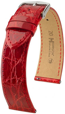Leren riempje Hirsch Genuine Croco 01808120-2, rood, krokodillenhuid, Quick Release
