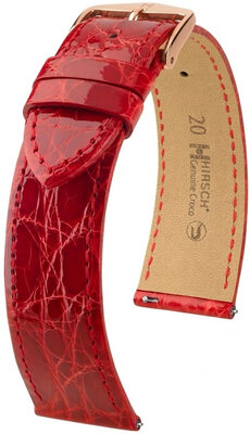 Leren riempje Hirsch Genuine Croco 01808120-7, rood, krokodillenhuid, Quick Release