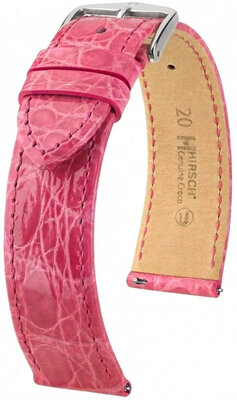 Leren horlogeband Hirsch Genuine Croco L 01808025-2, roze, krokodillenleer, lengte L, Quick Release