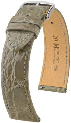 Leren horlogeband Hirsch Genuine Croco L 01808030-2, grijs, krokodillenleer, lengte L, Quick Release