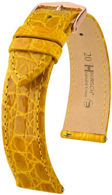 Leren horlogeband Hirsch Genuine Croco L 01808072-7, geel, krokodillenleer, lengte L, Quick Release