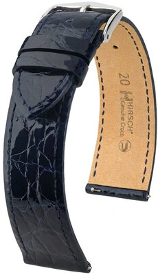 Leren horlogeband Hirsch Genuine Croco L 01808080-2, blauw, krokodillenleer, lengte L, Quick Release