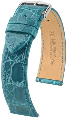 Leren horlogeband Hirsch Genuine Croco L 01808083-2, blauw, krokodillenleer, lengte L, Quick Release