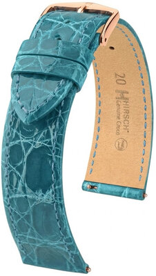 Leren horlogeband Hirsch Genuine Croco L 01808083-7, blauw, krokodillenleer, lengte L, Quick Release