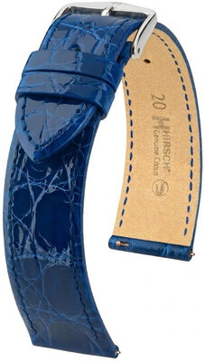 Leren horlogeband Hirsch Genuine Croco L 01808085-2, blauw, krokodillenleer, lengte L, Quick Release