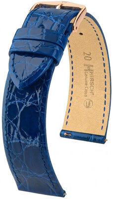 Leren horlogeband Hirsch Genuine Croco L 01808085-7, blauw, krokodillenleer, lengte L, Quick Release